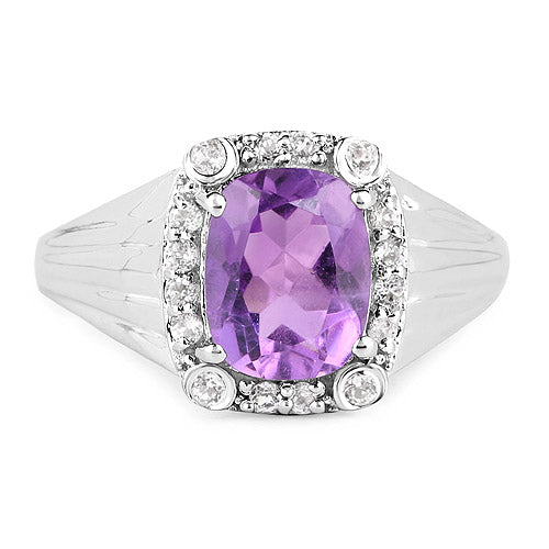 Bague en argent sterling .925 avec améthyste véritable de 2,13 carats et topaze blanche