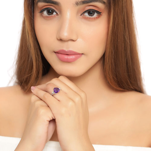 Bague en argent sterling 925 avec améthyste véritable et topaze blanche de 2,71 carats
