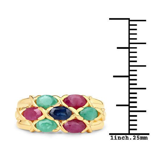 Bague en argent sterling .925 avec rubis authentique de 1,63 carat, saphir bleu et émeraude