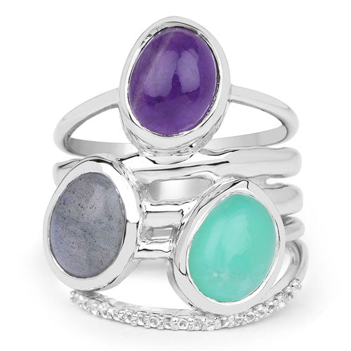 Bague en Argent Sterling 925 Multicolore Authentique de 4,00 Carats