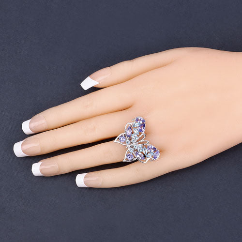 Bague en argent sterling .925 avec tanzanite véritable de 3,60 carats et topaze bleue suisse