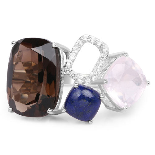 Bague en argent sterling .925 véritable sertie de pierres multicolores de 7,51 carats