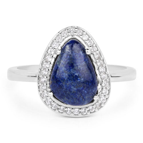 Bague en argent sterling 925 avec lapis et topaze blanche véritable de 2,03 carats