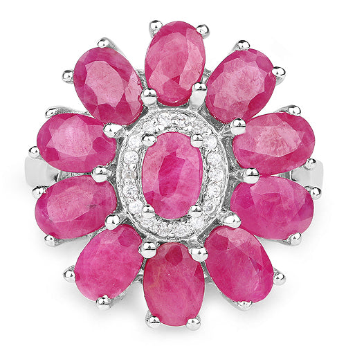 Bague en argent sterling 925 avec rubis véritable de 5,83 carats et zircons blancs