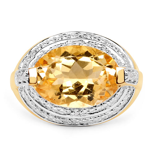 Bague en argent sterling 925 plaqué or jaune 14 carats, citrine véritable de 5,06 carats et diamants blancs