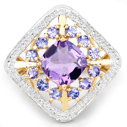 Bague en argent sterling .925 avec améthyste et tanzanite véritables de 3,44 carats