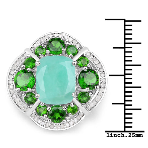 Bague en argent sterling 925 avec émeraude véritable de 5,49 carats, diopside chromé et diamants blancs
