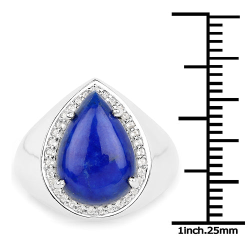 Bague en argent sterling 925 avec lapis-lazuli véritable de 5,52 carats et zircon blanc