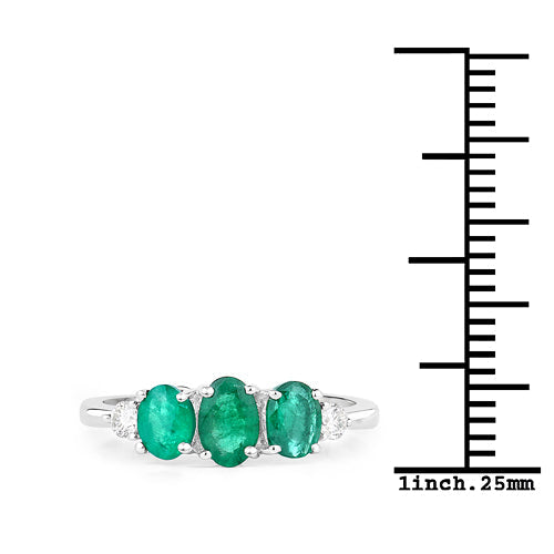 Bague en or blanc 14 carats émeraude de Zambie véritable et diamants blancs de 1,14 carat