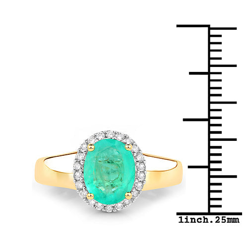 Bague en or jaune 14 carats avec émeraude véritable de Zambie de 1,87 carat et diamants blancs