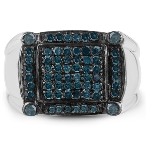 Bague en Argent Sterling 925 avec Diamant Bleu Véritable de 0,81 Carat