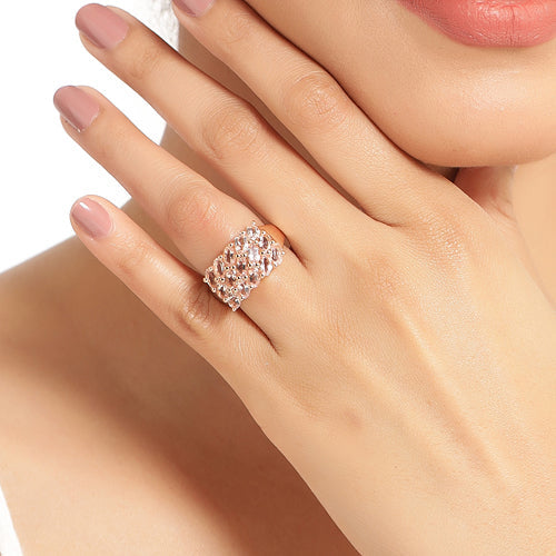 Bague en argent sterling 925 plaqué or rose 14 carats avec morganite véritable de 3,30 carats