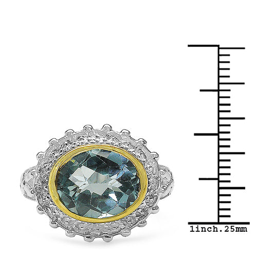 Bague en argent sterling 925 plaqué deux tons avec topaze bleue véritable de 5,01 carats et topaze blanche