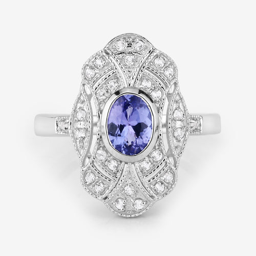 Bague en argent sterling 925 avec tanzanite véritable et topaze blanche de 1,17 carat
