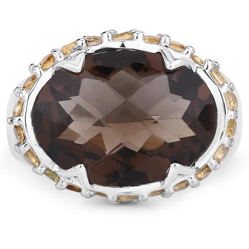 Bague en argent sterling 925 avec quartz fumé et citrine véritables de 9,58 carats