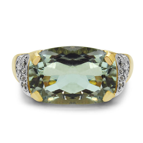 Bague en argent sterling 925 plaqué or jaune 14 carats avec améthyste verte véritable de 6,81 carats et topaze blanche
