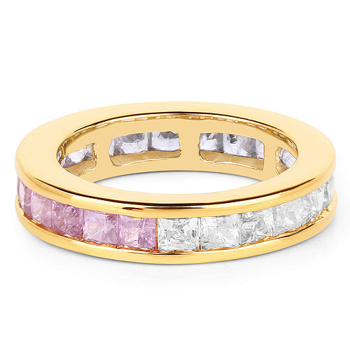 Bague en Argent Sterling 925 Plaqué Or Jaune 14K avec Saphirs Multiples Véritables de 4,32 Carats