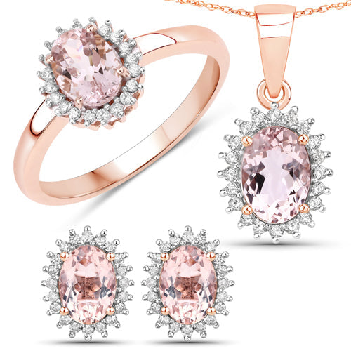 Bague en Or Rose 14K avec Morganite Véritable de 0,81 Carat et Diamants Blancs