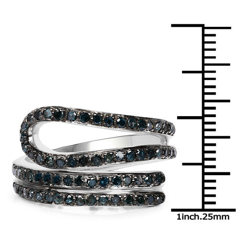 Bague en argent sterling 925 avec diamant bleu véritable de 0,83 carat