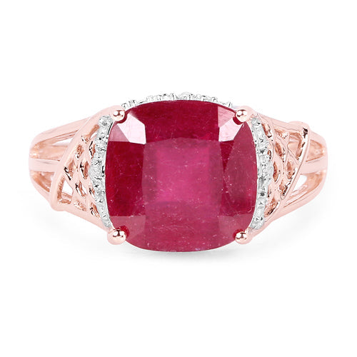 Bague en argent sterling 925 plaqué or rose 14 carats, ornée de rubis véritable (verre rempli) de 5,54 carats et de topazes blanches