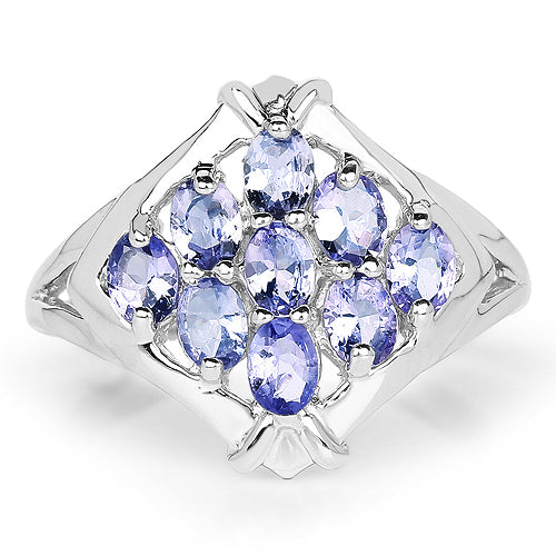 Bague en Argent Sterling 925 et Tanzanite Véritable de 1,53 Carat