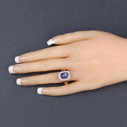 Bague en or jaune 14 carats avec tanzanite véritable de 3,33 carats et diamants blancs