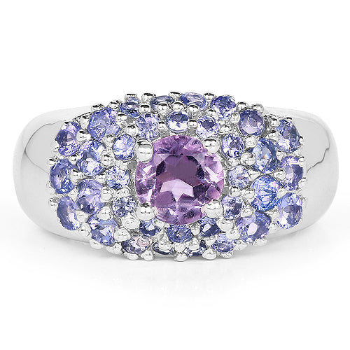 Bague en argent sterling 925 avec améthyste et tanzanite véritables de 2,43 carats