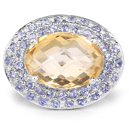 Bague en argent sterling .925 avec citrine véritable de 5,78 carats et tanzanite