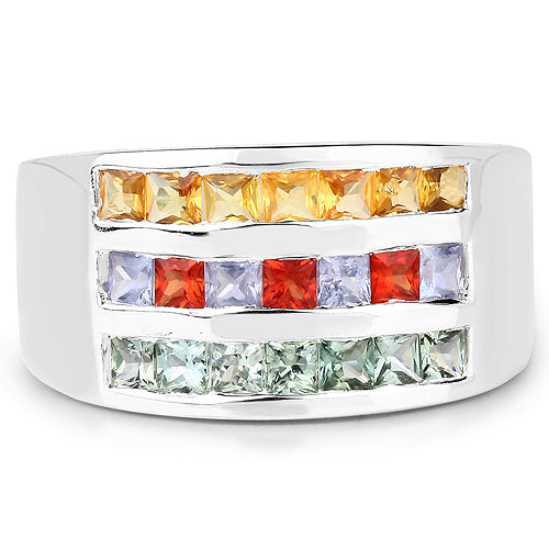 Bague en Argent Sterling 925 avec Saphirs Multiples Véritables de 1,69 Carats
