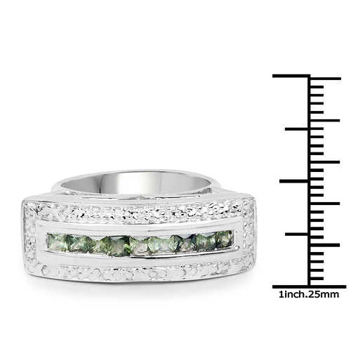 Bague en argent sterling 925 et saphir vert véritable de 1,08 carat