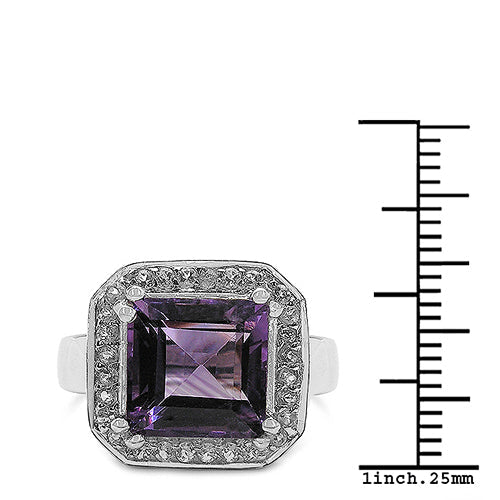 Bague en argent sterling 925 avec améthyste véritable de 4,91 carats et topaze blanche