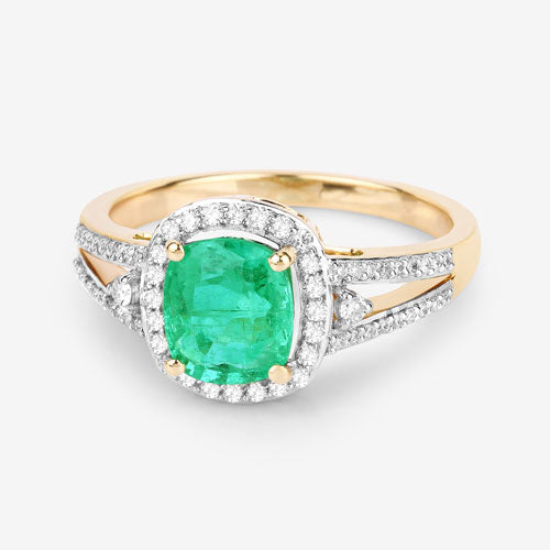 Bague en or jaune 14 carats avec émeraude éthiopienne véritable de 1,65 carat et diamants blancs