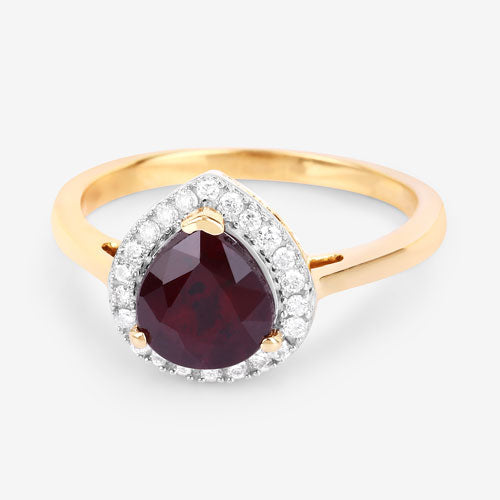 Bague en or jaune 14 carats, rubis véritable de 2,19 carats et diamants blancs