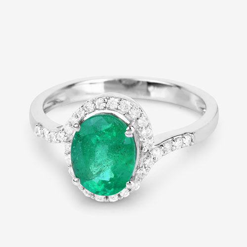 Bague en or blanc 14 carats avec émeraude de Zambie véritable de 1,92 carat et diamants blancs