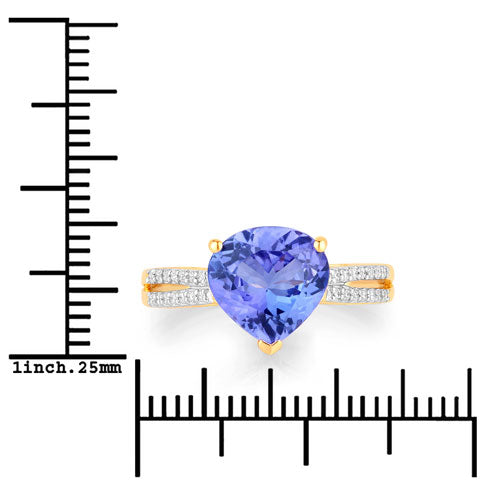 Bague en or jaune 14 carats avec tanzanite véritable de 2,66 carats et diamants blancs