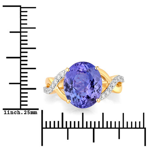 Bague en or jaune 14 carats avec tanzanite véritable de 5,19 carats et diamants blancs