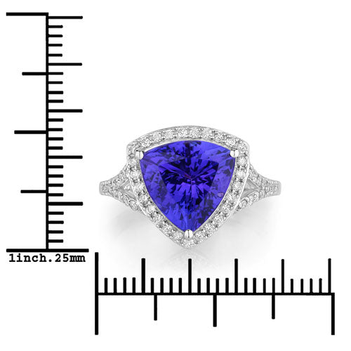Bague en or blanc 14 carats avec tanzanite véritable de 4,42 carats et diamants blancs
