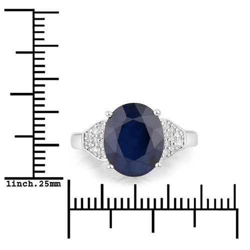 Bague en or blanc 14 carats avec saphir bleu véritable de 4,46 carats et diamants blancs
