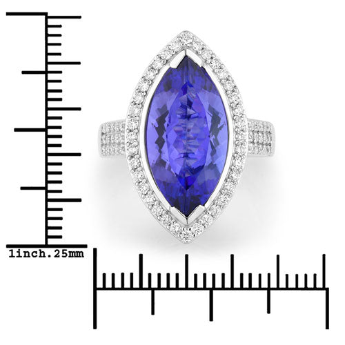 Bague en or blanc 14 carats avec tanzanite véritable de 5,57 carats et diamants blancs