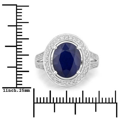 Bague en or blanc 14 carats, saphir bleu véritable de 4,74 carats et diamants blancs