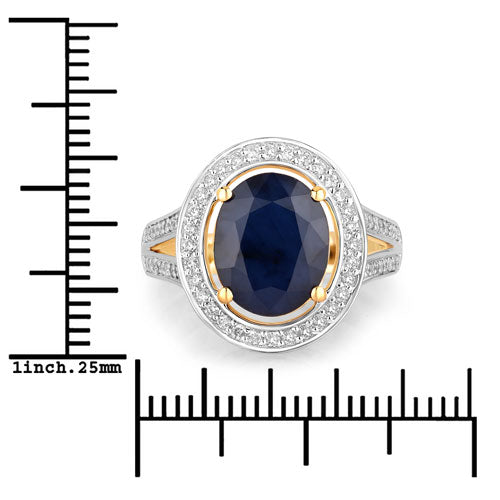 Bague en or jaune 14 carats avec saphir bleu véritable de 4,74 carats et diamants blancs