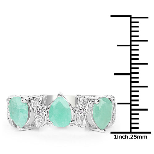 Bague en argent sterling 925 avec émeraude véritable et topaze blanche de 1,87 carat