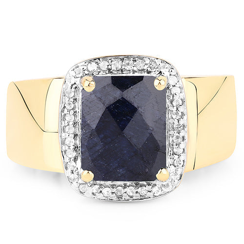 Bague en argent sterling 925 plaqué or jaune 14 carats, saphir teint de 4,07 carats et topaze blanche