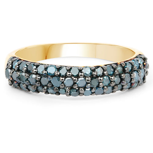 Bague en argent sterling 925 plaqué or jaune 14 carats avec diamant bleu véritable de 0,65 carat