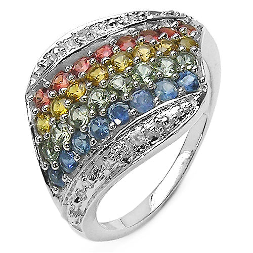 Bague en Argent Sterling 925 Multicolore Authentique de 1,97 Carat