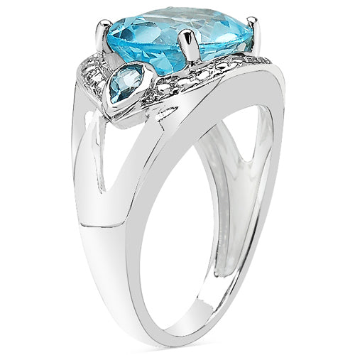 Bague en argent sterling 925 avec topaze bleue naturelle de 5,51 carats