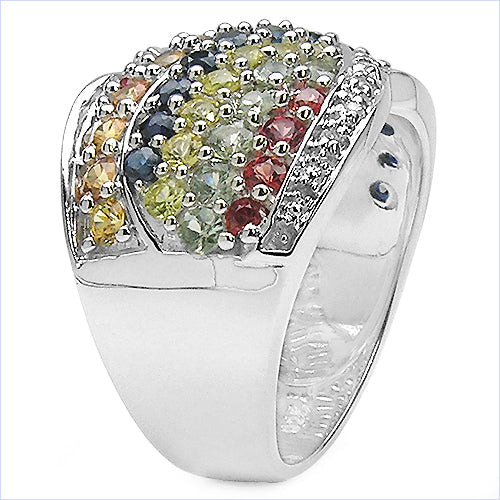 Bague 3.07 carats en argent sterling 925 véritable saphir multicolore