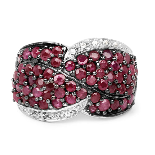 3.06 Carat Genuine Ruby & White Topaz .925 Sterling Silver Ring