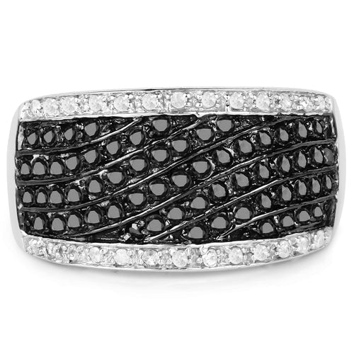 Bague en Argent Sterling 925 avec Diamant Noir Véritable de 0,79 Carat