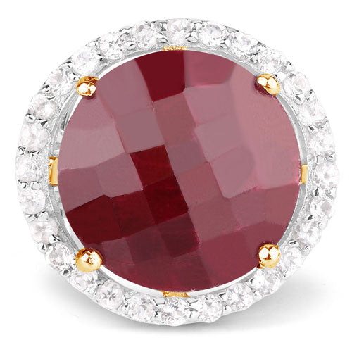 Bague en argent sterling 925 avec rubis teinté de 13,10 carats et topaze blanche